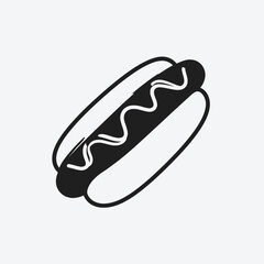 A simple black and white illustration of a hot dog with mustard.