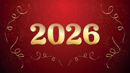 Vector illustration. 2026 badge design template in red and gold colors.	

