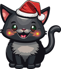black cat with a Christmas hat