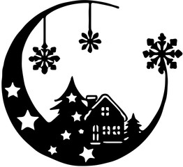 vector illustration of a house with christmas tree