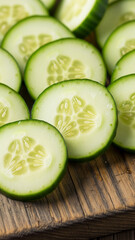 sliced ​​cucumber on a wooden table