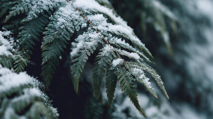 close-up of a snow-covered fern