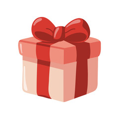 Cute cartoon gift box with red bow and ribbon. Hand drawn vector isolated illustration. 