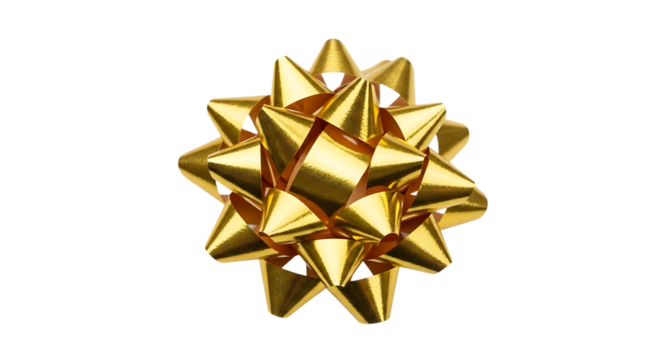 A shiny golden gift bow isolated on transparent background, perfect for adding a touch of elegance and festivity to your holiday or special occasion designs