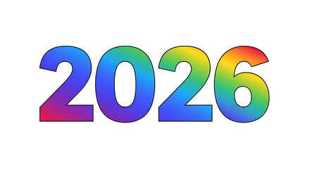 Vector typography &ldquo;2026&rdquo; in bold, modern font, filled with colorful gradient rainbow tones, isolated on white background