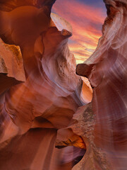 Upper Antelope Canyon Page Arizona Sunset Sky Curved Red Canyon Walls Sandstone Formations