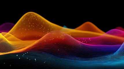 Year-end dashboard abstract, flowing data lines in cool gradients, wide copy-safe band, no numerals, no logos 