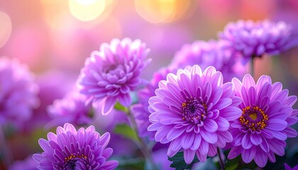 Obraz premium Abundant Pink and Purple Chrysanthemums in Bloom Under Natural Daylight with Soft Bokeh Background