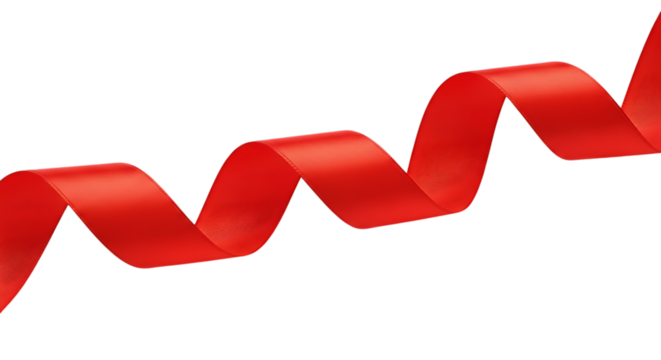 Elegant red ribbon gracefully curling isolated on transparent background, adding a touch of festive charm to any design or creative project - Powered by Adobe