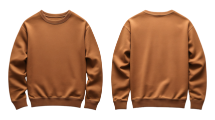 Plain brown sweater mockup featuring both front and back views, perfect for design presentations, customization, and branding on transparent background