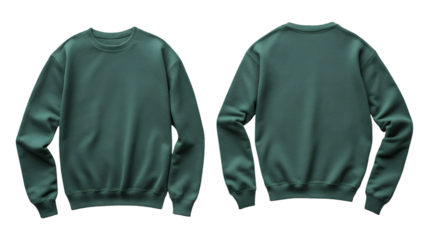 Plain green sweater mockup featuring both front and back views, perfect for design presentations, customization, and branding on transparent background