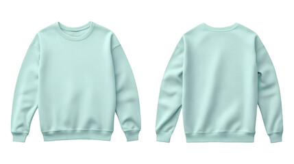 Plain mint sweater mockup featuring both front and back views, perfect for design presentations, customization, and branding on transparent background