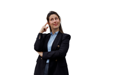 Businesswoman thinking, finding new ideas, making decisions, female professional having a clever thought