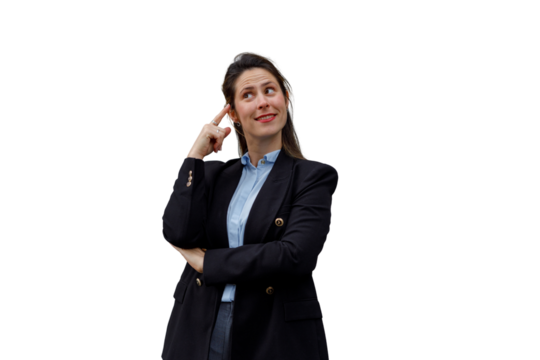 Businesswoman thinking, finding new ideas, making decisions, female professional having a clever thought