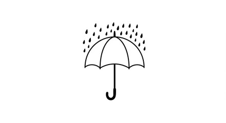 Simple black line drawing of an umbrella with rain drops.