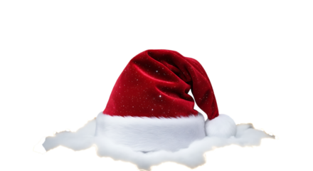 Santa hat isolated on transparent background red and white santa claus hat with a white pompom on a transparent background, perfect for christmas designs