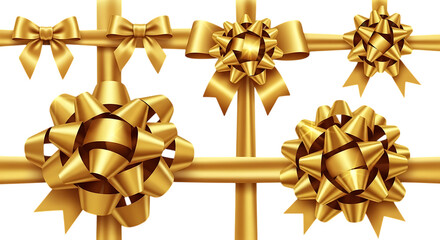 Golden bows and ribbons isolated on transparent background, perfect for adding a touch of elegance to your holiday or special occasion designs
