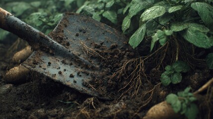 Naklejka premium Digging potatoes outdoors