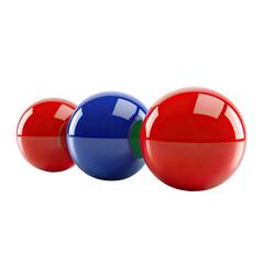 Three vibrant spheres of red and blue, glossy and reflective, on a black background