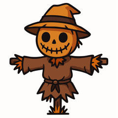 Obraz premium Cute Cartoon Scarecrow Illustration for Autumn and Halloween