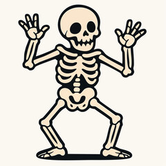Cartoon Skeleton Raising Hands in Halloween Celebration