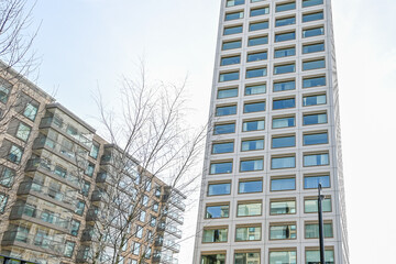 Close-up of glass building facade, reflecting a cityscape, showcasing modern architecture and design  ,London, United Kingdom, 8 March 2025