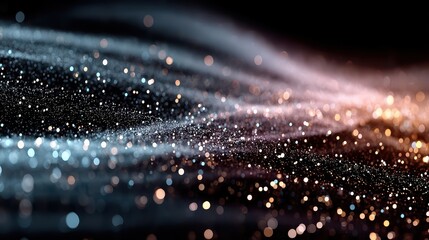 A mesmerizing wave of sparkling blue and warm gold lights creates a beautiful abstract light show against a dark backdrop