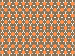 Orange hexagons on brown honeycomb grid pattern.