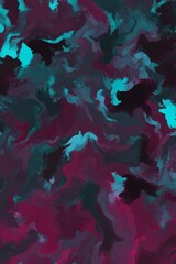 Abstract swirls of teal, burgundy, and black.