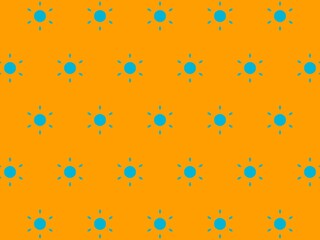 A sunny pattern with blue suns on orange background.