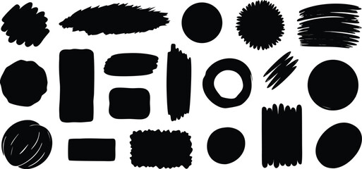 Collection of black ink brush strokes and splatters for artistic design elements and backgrounds use