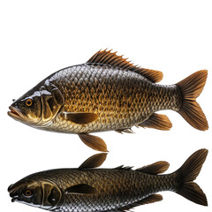 Beautiful fish image with its mirrored reflection, isolated on black