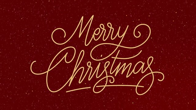 Video animation. Merry Christmas motion design template in red and gold colors with snow. 