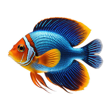 Vividly colored tropical fish with a unique fin design