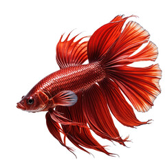Fototapeta premium Vivid red Siamese fighting fish with flowing fins, isolated on black