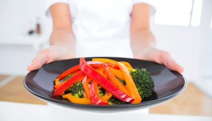 Serving Fresh Vegetables on a Plate in a Kitchen Setting