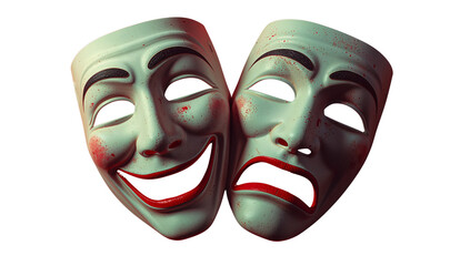 Theater Masks Happy and Sad Comedy Tragedy Illustration Isolated on Transparent Background