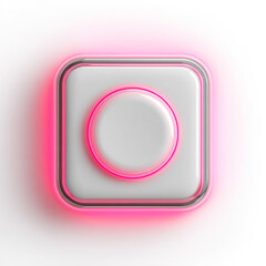 Red metallic round vector button icon with glossy chrome effect