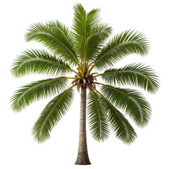 Fototapeta premium Isolated palm tree with lush green fronds against black background