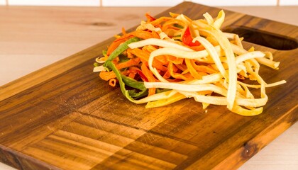Shredded Vegetables on a Wooden Cutting Board for Culinary Use