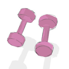 A pair of lightweight pink dumbbells for hand exercise, gym training, pilates, yoga, and home fitness. Isolated on white background.
