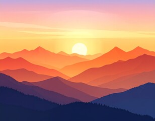 Obraz premium Vector Landscape of Mountains at Sunset
