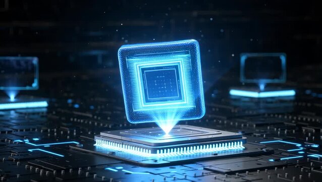 Futuristic Technology Displaying a Glowing Diamond-Shaped Circuit on a Circuit Board