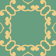 Intricate Beige Ornamental Border on Teal Green Background Islamic Style Geometric Floral Design Element with Repeating Pattern and Decorative Accents
