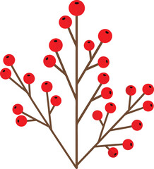 A simple branch adorned with bright red berries, ideal for festive, botanical, and seasonal designs
