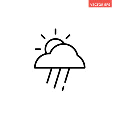 Black single overcast raining with hidden sun icon, simple flat design vector pictogram, infographic vector for app logo web website button banner ui ux interface elements isolated on white background