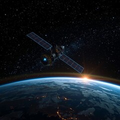 Artificial Satellite Orbiting Earth with Solar Panels &ndash; High Resolution Space Technology Concept
