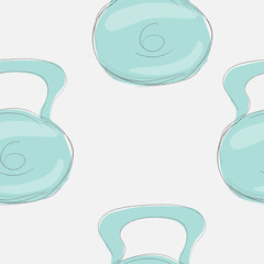 Vector seamless pattern with kettlebells. Sports and fitness equipment design for gym, workout, healthy lifestyle, textile, wrapping paper, and background.