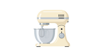 A Cream-Colored Stand Mixer with Stainless Steel Bowl, Ready for Baking