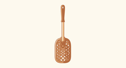 Brown fly swatter cartoon illustration against a light background